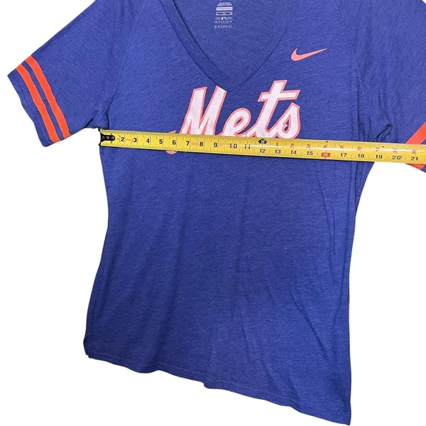 New York Mets Shirt Womens XL Blue MLB Baseball Nike V Neck Stripe Sleeves - Image 8