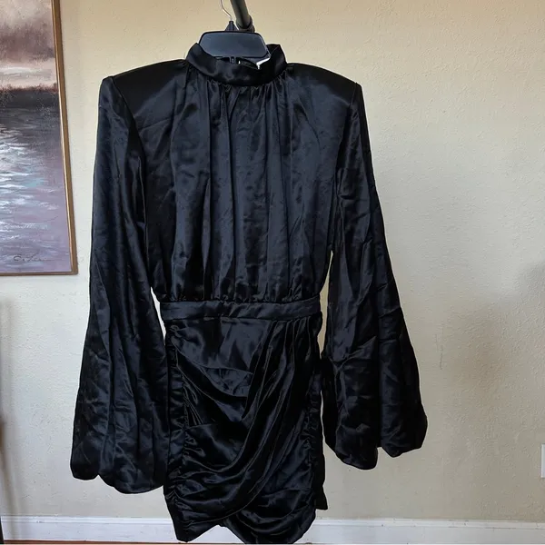 House of CB ‘Khristen’ Black‎ Satin Blouson Dress NWOT size XS - Image 11