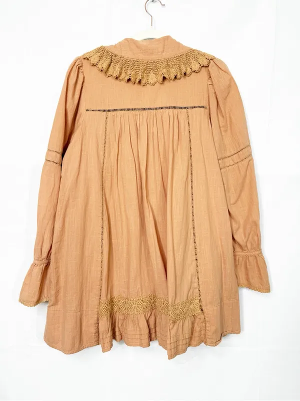 Free People 5 O’Clock Tea Time Mini Dress Peached Copper Cotton Crochet Lace - Image 4