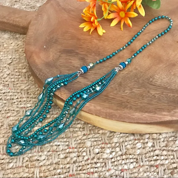 Glass beaded multi strand Necklace 17” - Image 4
