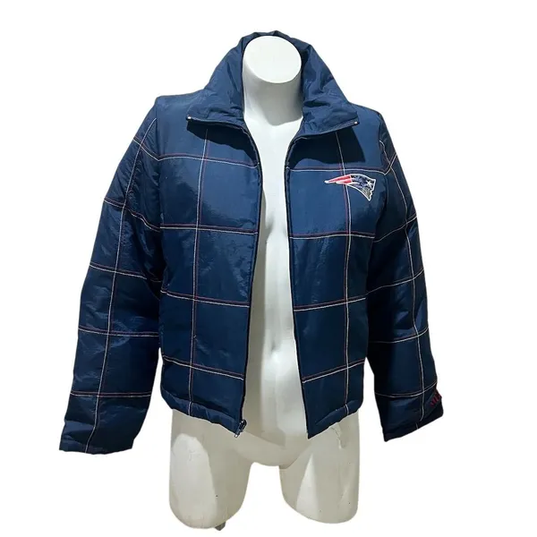 New England Patriots Women's Blue Puffer Jacket Standard M NFL Embroidered Logo - Image 4