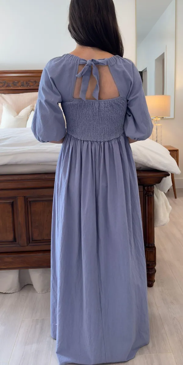 Indigo Maxi Dress with Slit and Open Back - Image 3