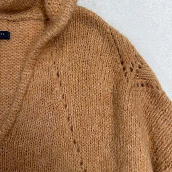 American Eagle XL Sweater Hoodie Camel Tan Jegging Fit V-Neck Knit Pullover - Image 5