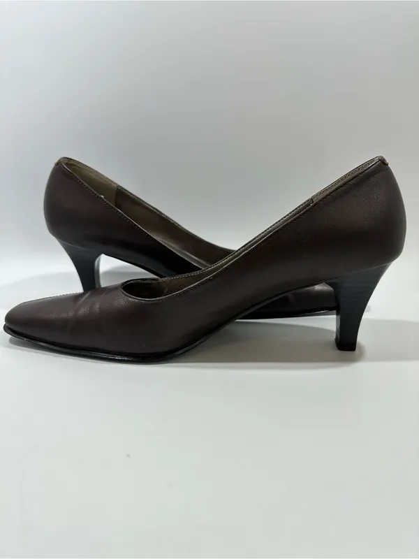 David Tate Brown Leather Square Toe Pumps Heels Women’s 7.5 SS Super Slim - Image 6