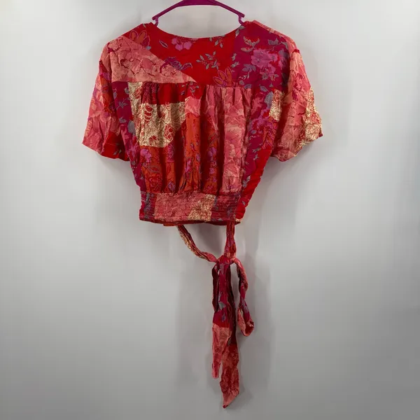 Free People Ashley Top SZ Large Fun Combo Wrap Crop NWT Red Boho Floral Waist - Image 4