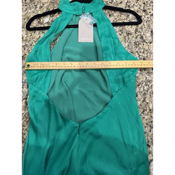 MESHKI Claire Satin Drape Back Maxi Dress in emerald green Size Medium - Image 9