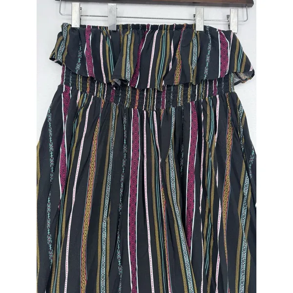 Torrid Size 2 Strapless Ruffle Dress Black Multicolor Stripe Boho Smocked Rayon - Image 3