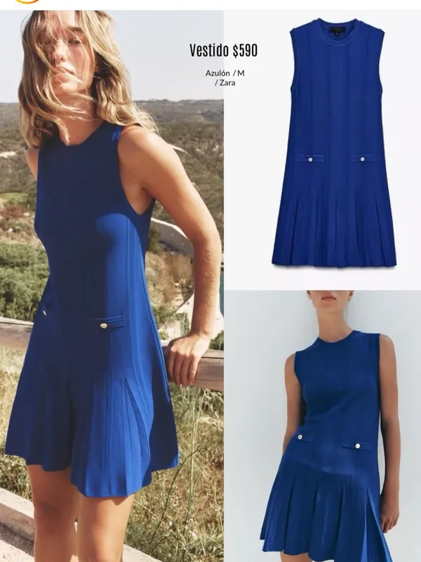 Zara Royal Blue Sleeveless Pleated Mini Dress - Image 2