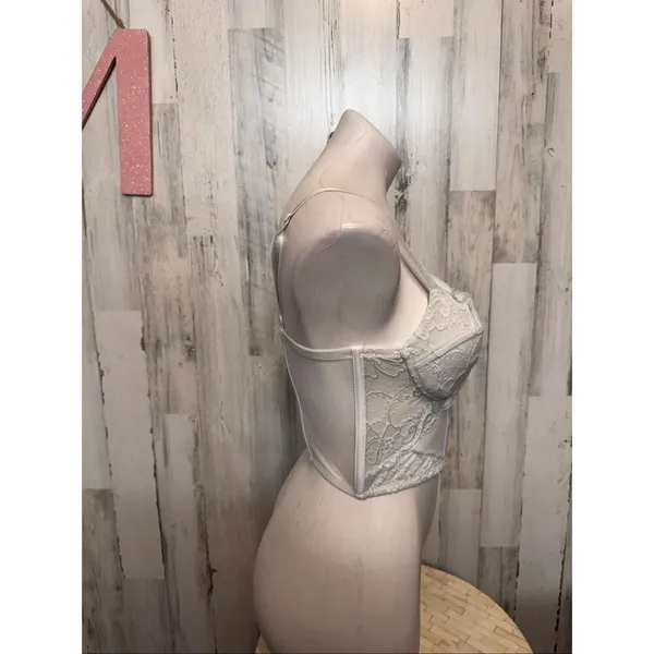 Say What? Corset Top Womens Medium White Lace Sheer Mesh Underwire Bustier Zip B - Image 8