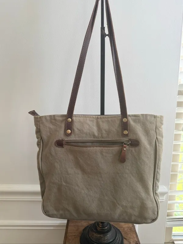 Myra Bag Edgy Star Canvas and Leather Tote Shoulder Bag - Image 9