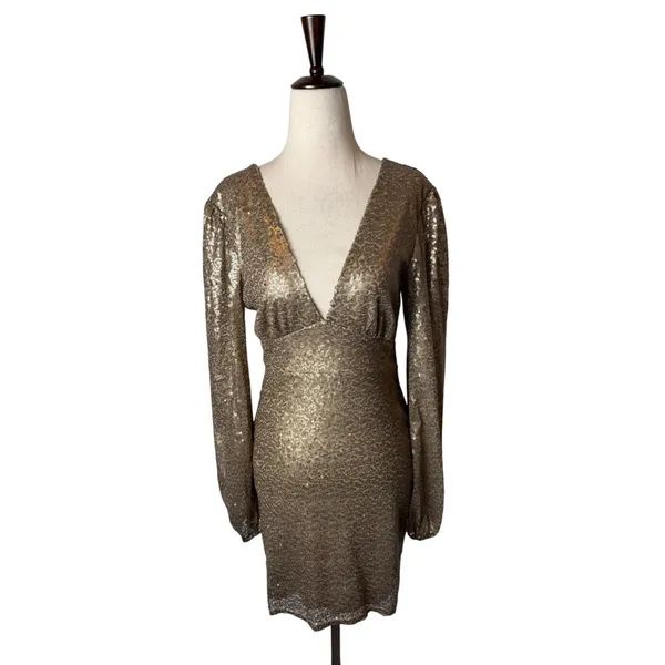 Altar'd State Sequin Mini Dress Women Small Champagne NWT‎ V Neck Party Formal - Image 2