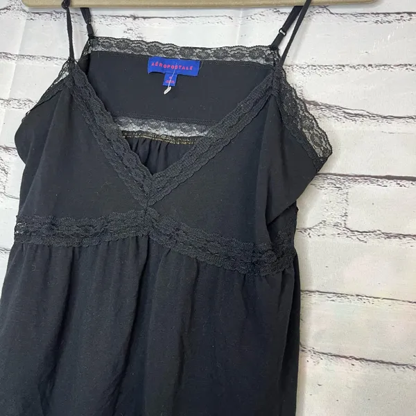 Aeropostale Black Crop Top Camisole Spaghetti Straps Lace SZ XL Flowy V-Neck - Image 8