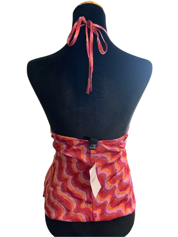 Forever 21 NWT Women Groovy Pink Multi Halter V-Neck Tank Top Kidcore S Hippie - Image 2