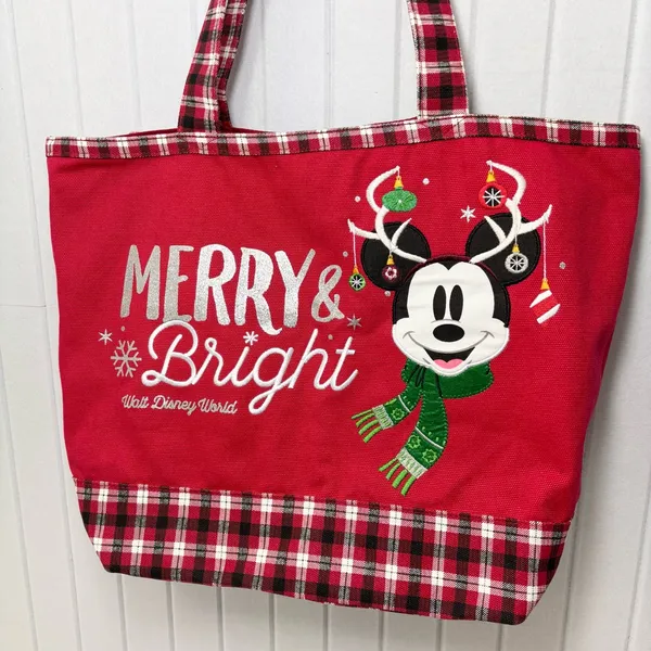 Walt Disney‎ World Mickey Mouse Christmas Ornament Tote Bag Rare Plaid - Image 13