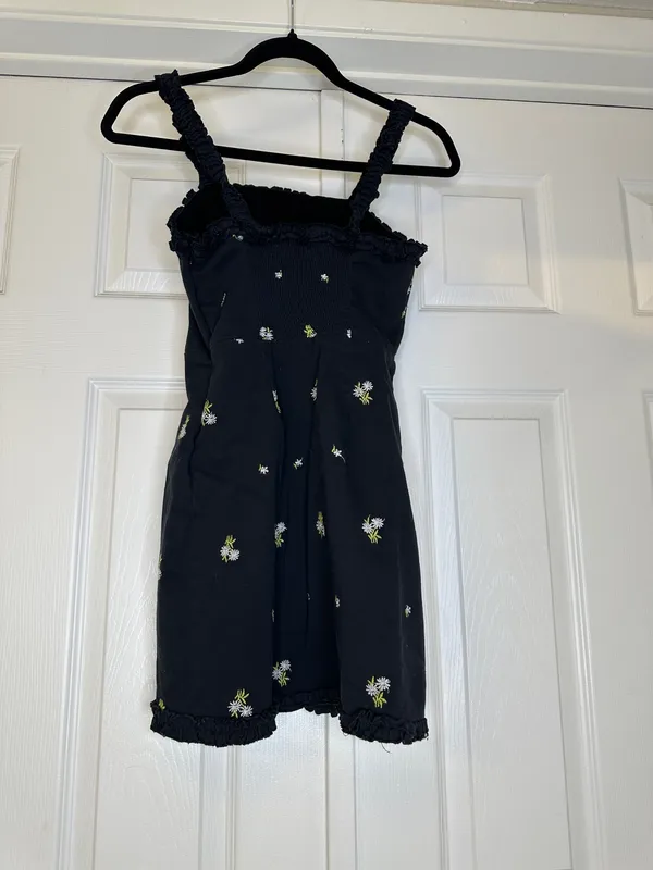 Urban Outfitters Cottagecore Floral Dress XS Navy Blue Ruffle Spring - Image 5