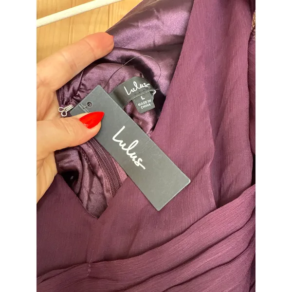 NWOT Lulus Enchant My Love Dark Purple V-Neck Long Sleeve Maxi Dress Size L - Image 7