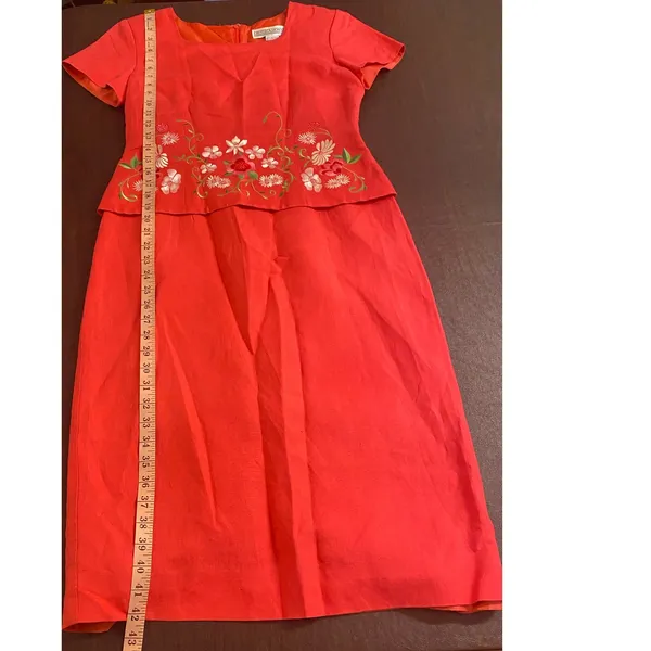 Jessica‎ Howard Pink Linen Blend Embroidered Sheath Dress 8 Spring Church Garden - Image 5