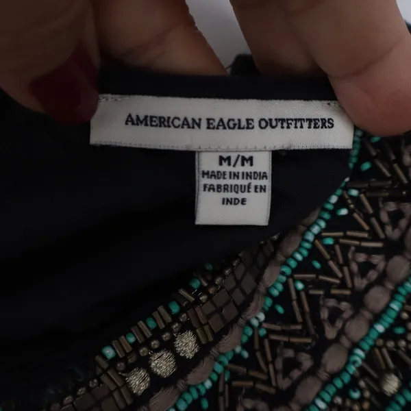 American Eagle Black Beaded Embroidered Camisole Tank Top Med - Image 2