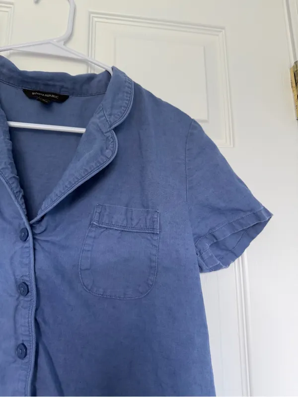 Banana Republic Blue 100% Linen Pajama Top Size Small - Image 2