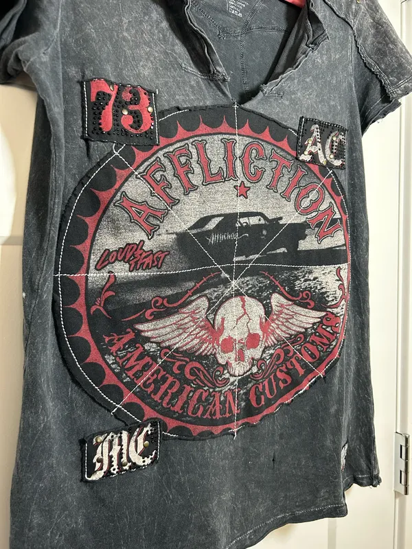 Large Affliction biker T shirt distressed - Image 3