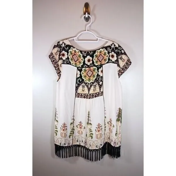 Anthropologie Vanessa Virginia S Embroidered Fringe Tunic Top Boho Festival - Image 3