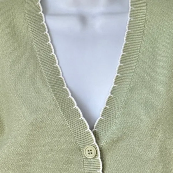 Willow & Wind Sage Green Button Front Cardigan White Stitch Trim Sz S NEW No Tag - Image 8