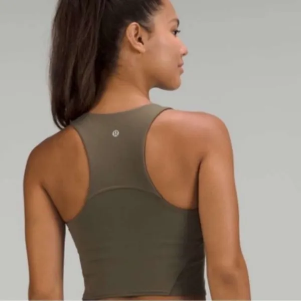 Lululemon Athletica Invigorate Training Tank Top with Bra‎ Olive Green 2 - Image 2