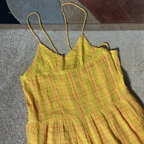 Free People Boho Sun Valley Midi Summer Dress Gauze Plaid Tiered OB1722085 XS‎ - Image 3