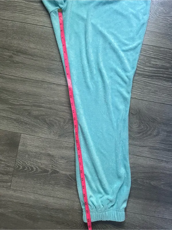 NEW Juicy Couture Blue Turquoise Terrycloth Rhinestone Y2K Joggers Size XL Retro - Image 4