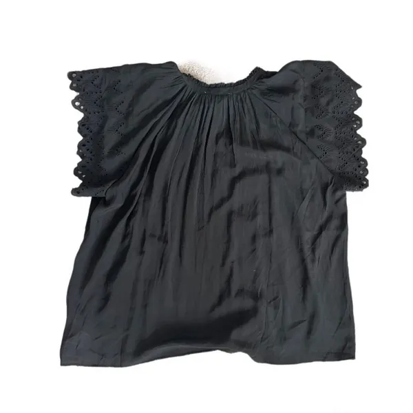 Chelsea & Theodore Blouse NWT eyelet sleeve 3X Black Casual Lace Coquette - Image 3