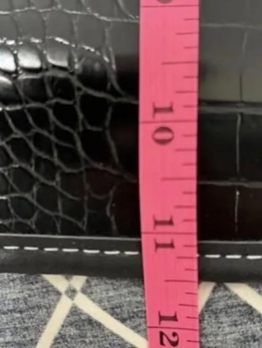 Black Croc Embossed Tote Bag with Zipper and Interior Pockets - Image 6