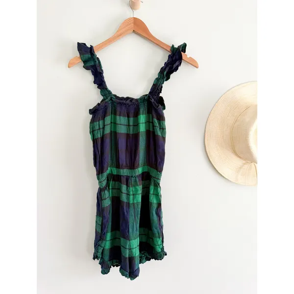 Aerie‎ | NWT Flannel Plaid Romper in Green Blue | Sz XS - Image 9