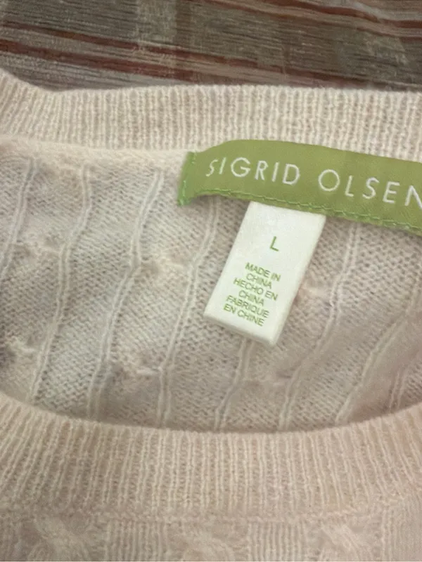 Sigrid Olsen Light Cream Cable-Knit Crewneck Sweater - Image 2