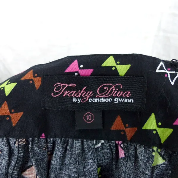 Trashy Diva Lucy Skirt Womens 10 Black Hourglass Bow Print Retro Pinup Mod 50s - Image 7