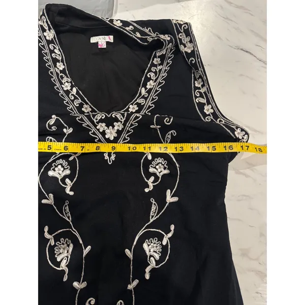 Vintage Cache Sleeveless Black Mesh Top Embroidery SIZE L Boho y2k Fairy Dark - Image 5