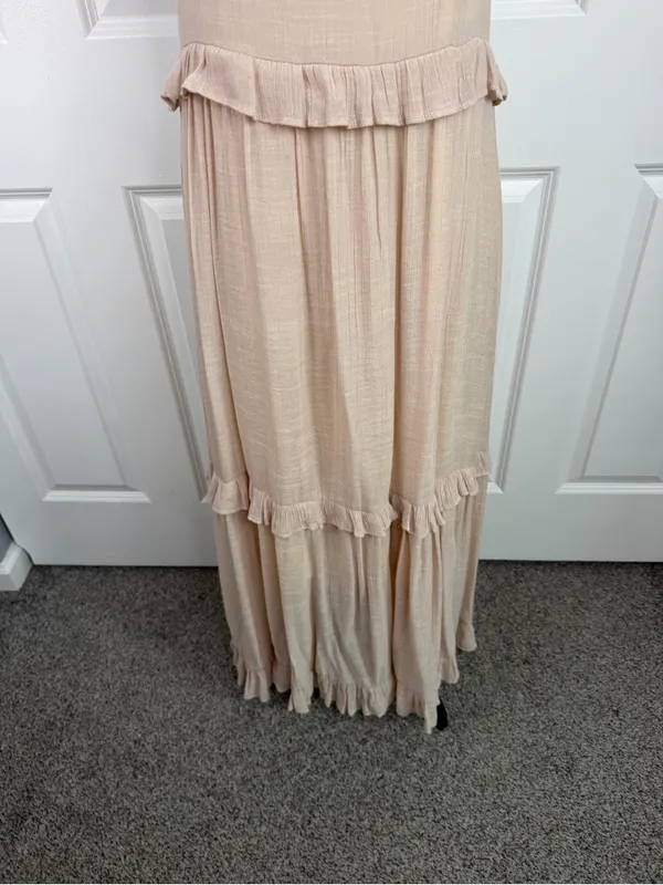 Listicle Size S Beige Ruffle Tiered Boho Maxi Dress Rayon Blend - Image 6