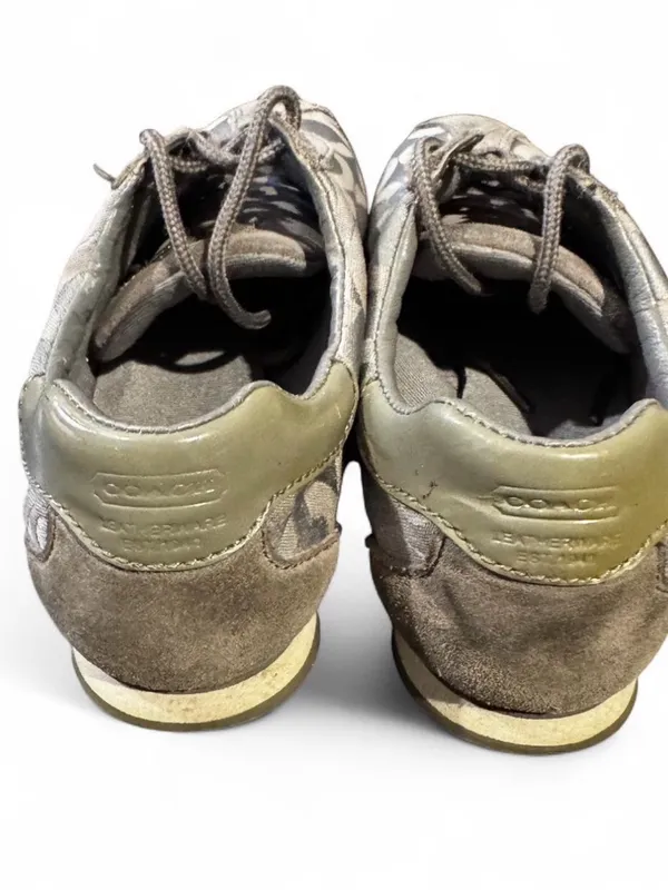 Coach Taupe Signature Stripe Lace-Up Sneakers - Image 3
