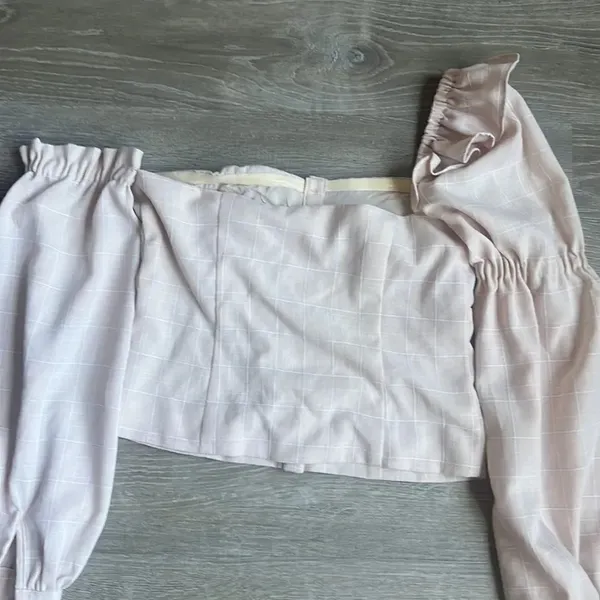 Song Of Style Emery Top One Shoulder Ruffle Beige Check - Image 8