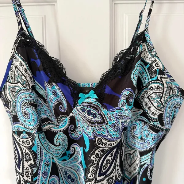 Y2K Apt. 9 whimsigoth fairycore blue & black paisley satin slip dress size small - Image 2