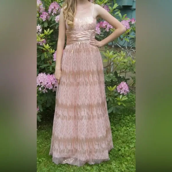Hailey Logan by Adrianna Papell Pink & Gold‎ Formal Prom Maxi Dress Juniors 3/4 - Image 8