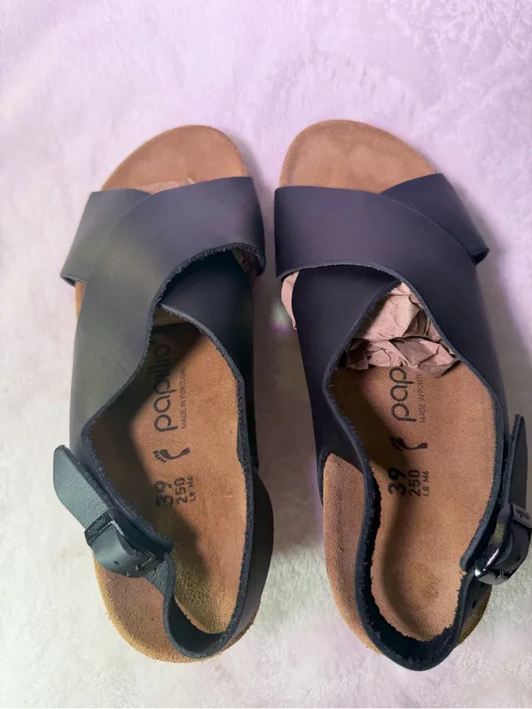 Papillio Black Leather Cork Wedge Sandals Size 8 - Image 11