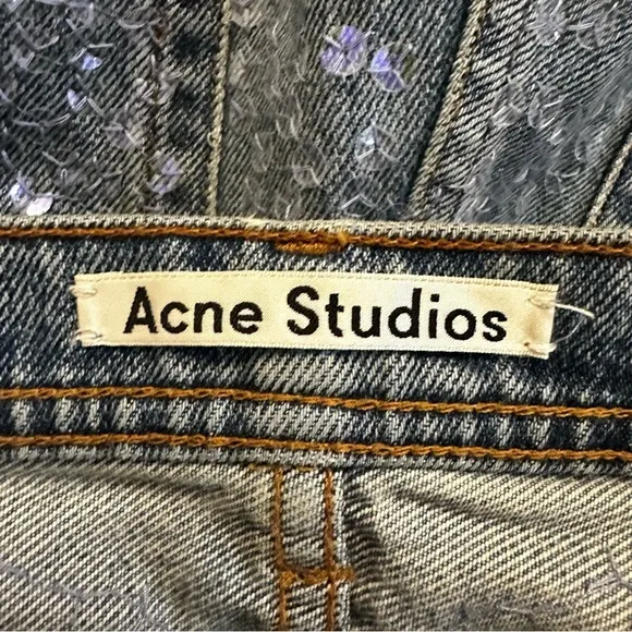 Acne Studios Mid‎ Rise Sequin Straight Leg Jeans Denim Pants Size 38 US 10 Blue - Image 10
