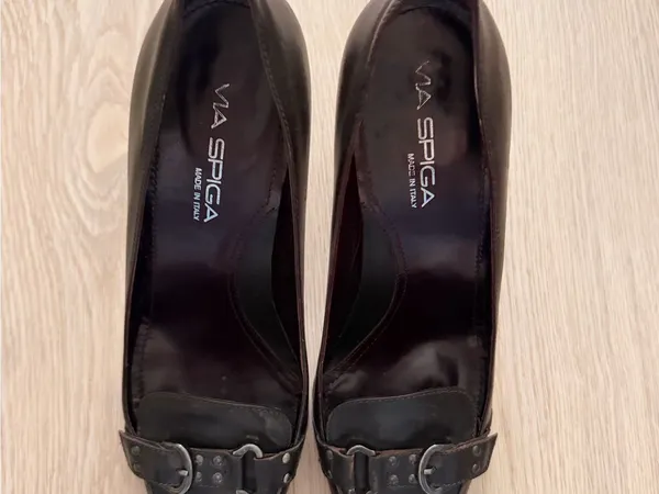 Via Spiga Brown Leather Pointed Toe Buckle Heels - Image 9