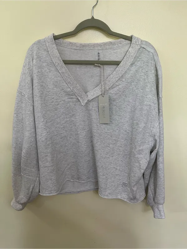 NEW Altar’d State AS Revival Gray Long Sleeve V-Neck Tee Size XS NWT - Image 2