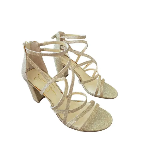 Jessica Simpson Stassey Sandal Size 8.5 Gold‎ Glitter Open Toe Block Heel - Image 2