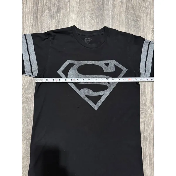 Superman Shirt S DC Comics Graphic Black Grey Striped Sleeve Varsity Tee Women - Image 5