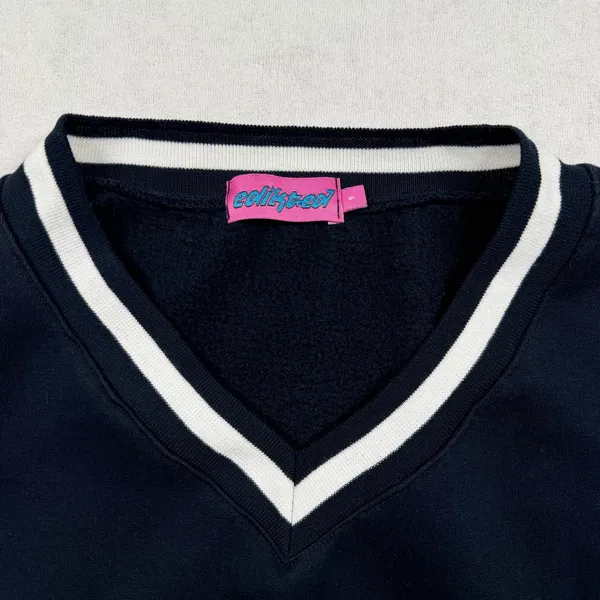 Edit by Edikted V-Neck Sweatshirt Women’s Small Blue Varsity Pullover Soft Cozy - Image 3