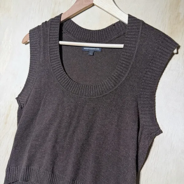 Express Design Studio Brown Sweater Vest Womens Large Wool Blend Knit Y2K Preppy - Image 3