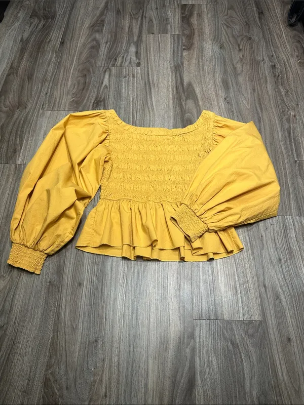 Free People mustard Yellow Smocked Peplum Blouse. - Image 8
