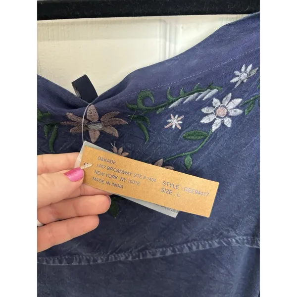 NWT Denim Chambray Embroidered Floral Off the Shoulder Dress L Western Boho - Image 7